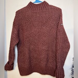 Columbia Women's Maroon Cable Knit Turtleneck Sweater